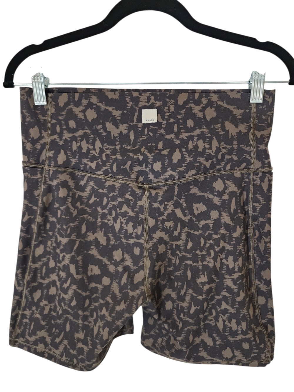 Vuori Studio Pocket Biker Shorts Leopard Print High Rise Athletic Size L